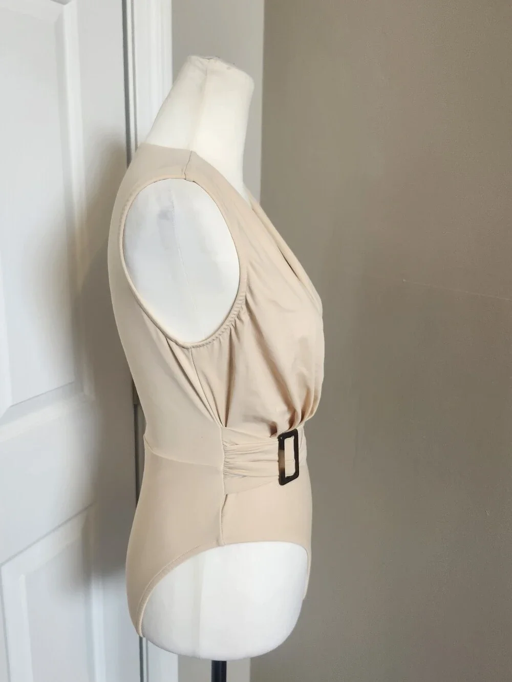 Sports Illustrated Swim Cream Tan 1 Piece Swimsuit, Ruching & Belt, S